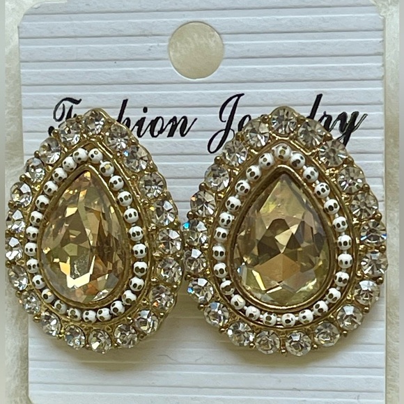 Teardrop Created Citrine Yellow Earrings With Rhinestones and Beads Bran… - Picture 1 of 6